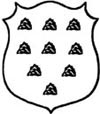 Baratta ou Baratte  Origine : Fossano en Pimont.  Fief de Sainte Agns 1588.  Comtes de Sarola, Bestagno.  Comtes de Sainte Agns 1627.  D'argent  neuf monticules de sable, placs 3, 3, 2 et 1.